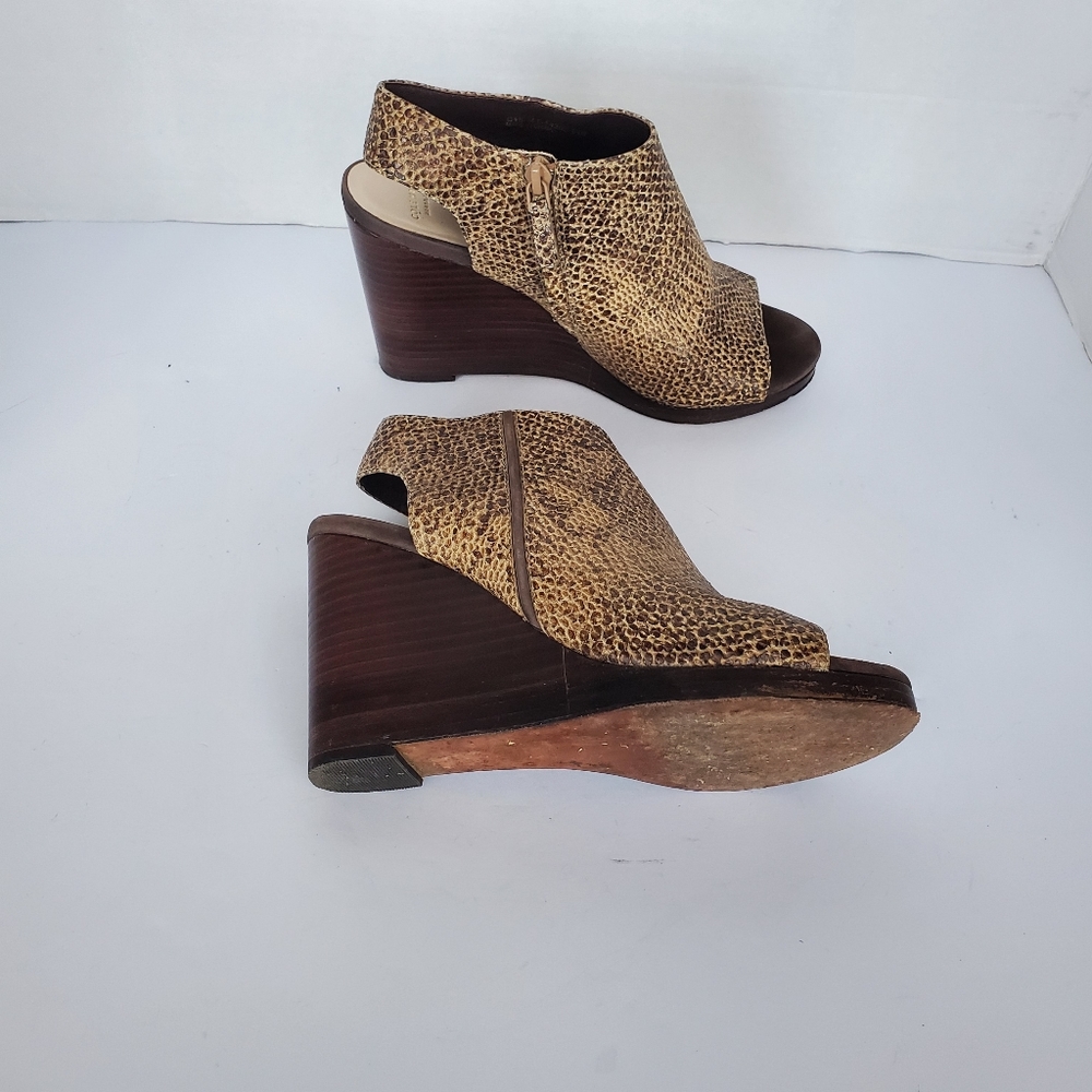 COLE HAAN Brown Snake Leather Peep Toe Bootie Wedge size 8.5 - Picture 16 of 16